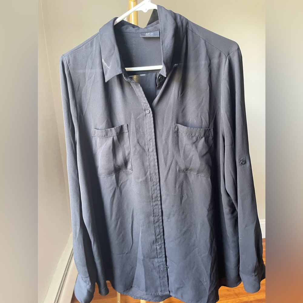 Apt 9 black semi sheer button down